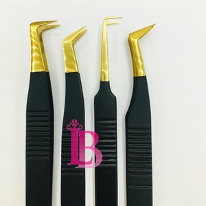<b>Top</b> Trend Sustainable Stainless Steel Eyelash Extensions Tweezers Black Golden Tip Tweezers 90 Degree Eyelash Tweezers - Product Image 4