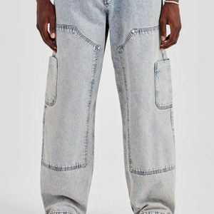 Pantalones vaqueros clásicos de pierna recta para hombre, duraderos, informales, de mezclilla azul, con tela de algodón suave y resistente. - Product Image 1