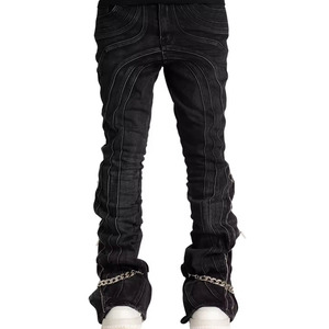 Jeans de Mezclilla Negros para Hombre, Corte Slim Fit, Estilo Moto, con Detalles de Cremallera, Tela de Algodón Lavado a la Arena, Cintura Media, para Otoño - Product Image 6