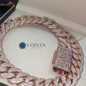 LOISTA Rose Gold Plated Moissanite <b>Statement</b> <b>Necklace</b> Round Brilliant Cut Link Chain Luxury Unisex Everyday Wear - Product Image 1