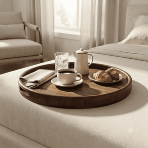 Bandeja Redonda de Madera Hecha a Mano con Asas, Bandeja para Desayuno, Café y Té, Decoración Rústica para Mesa de Comedor, Juego de Regalo al por Mayor - Product Image 4