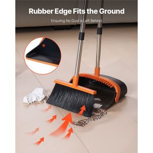 Ensemble balai et pelle à poussière robuste avec dents autonettoyantes, en métal, autoportant, à long manche - Product Image 5