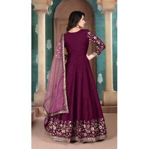 Fatema moda señoras rojo Georgette bordado Saree secuencia trabajo Kurti con Dupatta algodón vestido de fiesta - Product Image 3