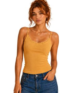 Top corto de tirantes finos con encaje y canalé para mujer, de algodón, ajustado, informal, de verano, estilo camiseta sin mangas, a la moda. - Product Image 1