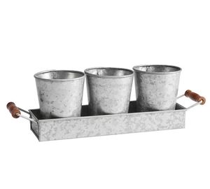 Nouvel ensemble de pots à fleurs rustiques en métal galvanisé avec plateau pour décoration de jardin intérieur/extérieur, taille et forme personnalisables - Product Image 4