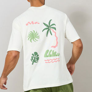 T-shirt blanc à manches courtes pour homme, imprimé floral, décontracté, été, en popeline de coton, avec logo sur le devant - Product Image 3