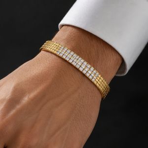 Bracelet tennis unisexe de luxe en or massif 18 carats avec diamants ronds sertis griffe, design géométrique, pour usage quotidien, cadeau, fête - Product Image 5