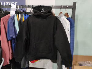 Sweat-shirts à capuche en coton épais de haute qualité sans cordon, personnalisables, noirs unis, coupés et cousus, pour le dropshipping - Product Image 2