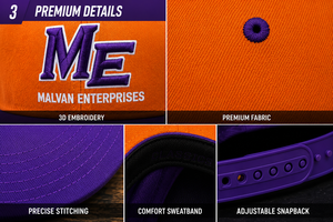 Malvan Enterprises Orange <b>Purple</b> Snapback Cap 6-Panel Adjustable Unisex Casual Embroidered Letter Logo One Size Fits Most - Product Image 3