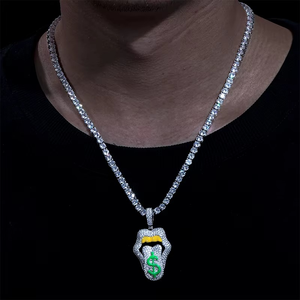 Collar con Colgante de Dólar de Diamante Moissanite de Corte Redondo Estilo Hip Hop Iced Out con Labios Sexys y Dinero Escintillante para Hombres y Mujeres - Product Image 1