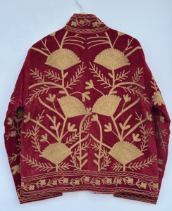 Red <b>Velvet</b> Embroidered Breathable Suzani <b>Jacket</b> <b>Women</b> Gold Floral Boho Handmade Winter Outerwear Christmas Gift Holiday - Product Image 4