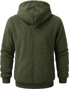 Men Long Breathable Woolen Sherpa Fleece Hooded Zip up Jacket Sherpa Lined Winter <b>Sweatshirt</b> Casual Outerwear OEM Service - Product Image 2