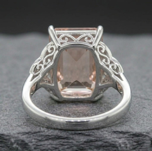 Anillo de Moda para Mujer con Morganita Rosa y Cuarzo, Plata de Ley 925, Engaste de Puntas, Forma Rectangular de 10x14 MM, Regalo para Ella - Product Image 3