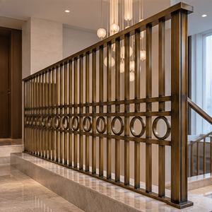 Rampe de balustrade linéaire en bronze avec accents circulaires pour hôtels de luxe, villas et intérieurs modernes - Product Image 4