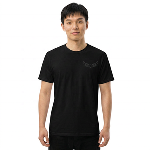 T-shirt à manches courtes pour homme, noir, avec logo brodé en forme d'aile, coupe classique, col rond, jersey décontracté en coton - Product Image 2