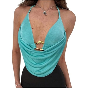 Women's Cowl Neck Halter Rave <b>Tops</b> <b>Y2k</b> Backless Open Back Going Out <b>Tops</b> - Product Image 3