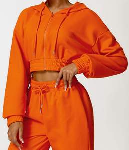 New Arrival Women's Long Sleeve Hoodie French Terry Full <b>Zip</b> <b>up</b> <b>Crop</b> Top Hoodie With Drawstring - Product Image 6