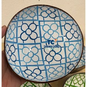 ชามเปลือกมะพร้าวเคลือบเงาแบบขายส่ง เป็นมิตรกับสิ่งแวดล้อม ลายศิลปะนามธรรม ของตกแต่งบนโต๊ะอาหาร ทำด้วยมือจากเวียดนาม - Product Image 1