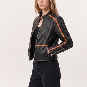 <b>Vintage</b> <b>Racing</b> Leather <b>Jacket</b>, Black Orange Genuine Leather <b>Jacket</b>, Retro Motorsport Biker Motorcycle <b>Jacket</b> - Product Image 1
