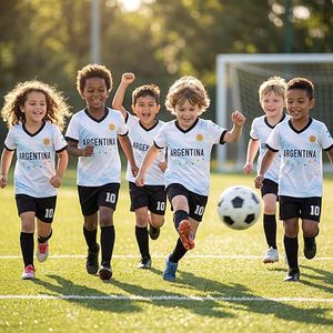 Conjunto de Camiseta de Fútbol de Argentina, Pantalones Cortos Blancos y Negros con el Número 10, Ropa Deportiva de Poliéster para Niños - Product Image 6