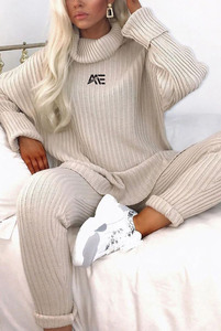 Pull en maille côtelée à col roulé pour femme, coupe ample, manches longues, ajusté, hiver - Product Image 3