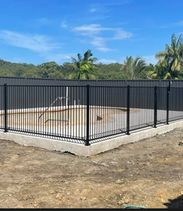 Black Metal Pool Safety Fence Vertical Bar <b>Railing</b> with Wooden Posts for Outdoor Garden Poolside Boundary Security - Product Image 1