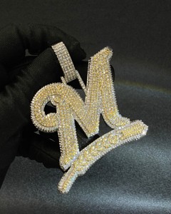 Laysware 925 Sterling <b>Silver</b> Hip Hop Jewelry Iced <b>Initial</b> Name Letter Pendant <b>Necklace</b> Personalized Moissanite VVS Pendant - Product Image 1