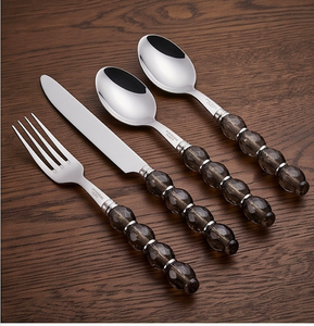 Smoky <b>Crystal</b> Bead <b>Mirror</b> Flatware Set <b>With</b> Grey <b>Crystal</b> Beaded Handles High <b>Mirror</b> Polish Dishwasher Safe For Wedding And Hotel - Product Image 3