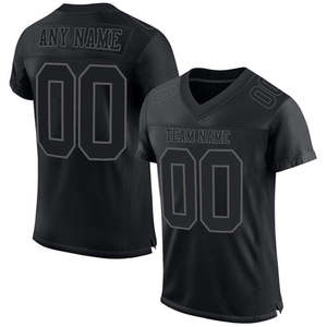 Maillot de football américain personnalisé en maille noire, col en V, manches courtes, impression par sublimation, nom et numéro de l'équipe, coupe régulière pour adulte - Product Image 1