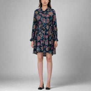 Vestido Camisero Elegante de Verano para Mujer, Ecológico, con Cinturón, Estampado Floral, Tejido 100% Algodón, Corte en A, Cintura Elástica - Product Image 1