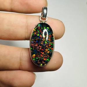 NIKHIL GEMS Natural Black <b>Opal</b> <b>Pendant</b> Handmade 925 Sterling Silver Vintage Engagement Jewelry for Women Third Party Appraisal - Product Image 3