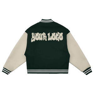 Veste varsity noire et crème pour homme, col rabattu, fermeture boutonnée, logo brodé, style preppy, coupe classique, vêtement d'automne - Product Image 3