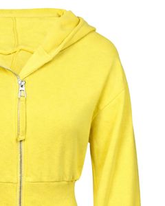 Womens Lemon Yellow <b>Cropped</b> <b>Zip</b> <b>Up</b> Hoodie Slim Fit Long Sleeve Casual Streetwear Cotton Fleece Sweatshirt Custom Logo Factory - Product Image 5