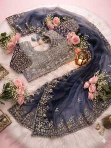 Elegante satén de seda pura para fiestas nupciales y bodas con blusa exclusiva y elegante, sari femenino de gran venta para festivales, llamativo. - Product Image 3