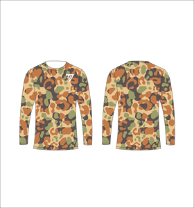 เสื้อยืดแขนยาวลายพรางสีส้มสีน้ำตาลสำหรับผู้ชายเสื้อยืดคอกลมลายหนังกบเสื้อยืดลำลองแนวสตรีทเสื้อออกกำลังกายยิมชุดออกกำลังกาย - Product Image 1