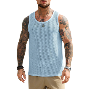 Mens 100% Cotton Open Knit <b>Mesh</b> Tank <b>Top</b> Crew Neck Breathable Summer Casual Streetwear Gym Beach Holiday Fashion Vest XL - Product Image 1