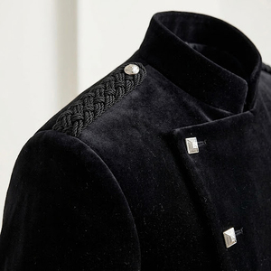 <b>Velvet</b> Doublet <b>Jacket</b> <b>Mens</b> Black Montrose Highland Stand Collar Double Breasted Silver Buttons Special Occasion Outfit - Product Image 6