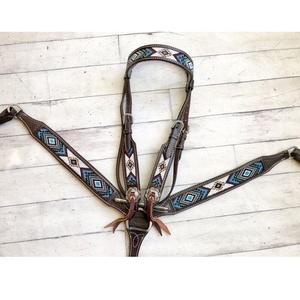Ensemble de bridon et de harnais western en cuir fait main avec têtière et collier, de haute qualité, marque indienne - Product Image 3