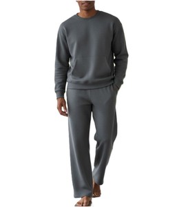 Ensemble sweat-shirt et pantalon pour homme, vert uni, col rond, tricoté, décontracté, pour l'automne - Product Image 2