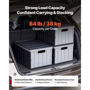 65L Plastic <b>Collapsible</b> <b>Storage</b> Bins with Lids 3 Pack Stackable Folding <b>Storage</b> Crates Handles 84 Lbs Per Bin Capacity H-Series - Product Image 3