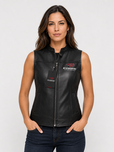 Chaleco de cuero elegante para mujer, de uso casual, con forro suave, costuras resistentes, bolsillos prácticos y un ajuste atemporal, ideal para montar a caballo y viajar. - Product Image 1