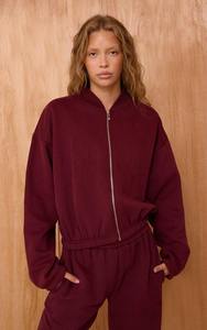 Custom Womens Burgundy Tracksuit Full Zip Jacket Jogger <b>Set</b> Cotton <b>Velvet</b> Short Casual Activewear <b>Loungewear</b> Matching Outfit <b>Set</b> - Product Image 3