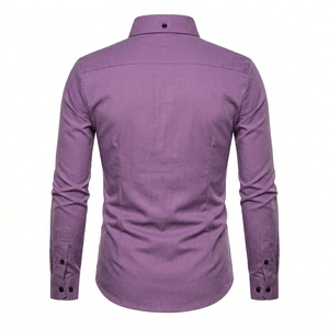 Men Purple Long Sleeve Slim Fit Dress <b>Shirt</b> Solid Color Button Down Collar Smart Casual Woven Fabric - Product Image 2