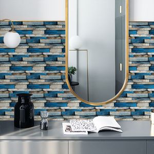 12 fogli carta da parati con venature di legno blu autoadesiva PVC Stick piastrelle Decorative per pareti bagno cucina facile mantenere olio - Product Image 3