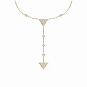 Collier pendentif en or jaune avec diamant de laboratoire, serti pavé triangulaire, design minimaliste, chaîne à maillons pour femme, mariage et usage quotidien - Product Image 5