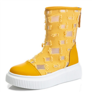 2024 été nouveau cuir de vachette creux respirant Cool bottes avec fermeture éclair arrière surélevée semelle épaisse sandales pour les femmes - Product Image 2