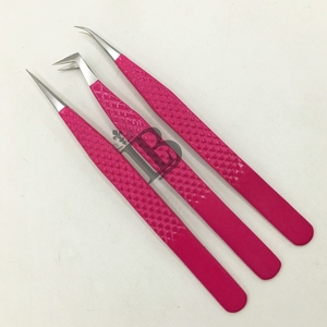 Juego de Pinzas para Extensión de Pestañas de Color Rojo con Punta Plateada, Logotipo Privado Aceptado, Acero Inoxidable Sostenible, Uso Regular en Salón - Product Image 1
