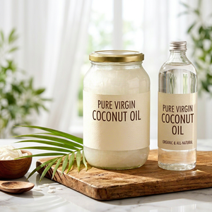 Huile de noix de coco vierge pure de qualité supérieure, pressée à froid, de qualité alimentaire, biologique, naturelle, pour l'hydratation des soins de la peau, des soins capillaires, la cuisine et le massage - Product Image 1