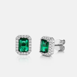 Élégantes boucles d'oreilles créoles fines avec diamants de haute qualité, clous d'oreilles taille émeraude, monture griffe en argent 925, bijoux classiques pour femme - Product Image 4