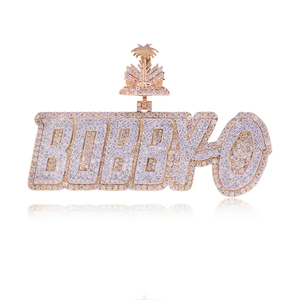 Popular Wedding Gift Hip Hop Shining 3D Iced VVS Moissanite Diamond Crown Bail Letter <b>Name</b> Pendant Tennis <b>Chain</b> Silver Rhodium - Product Image 3